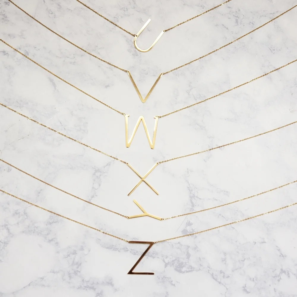 Monogram A-Z Block Letter Pendant Necklace Gold - Picture 6 of 6